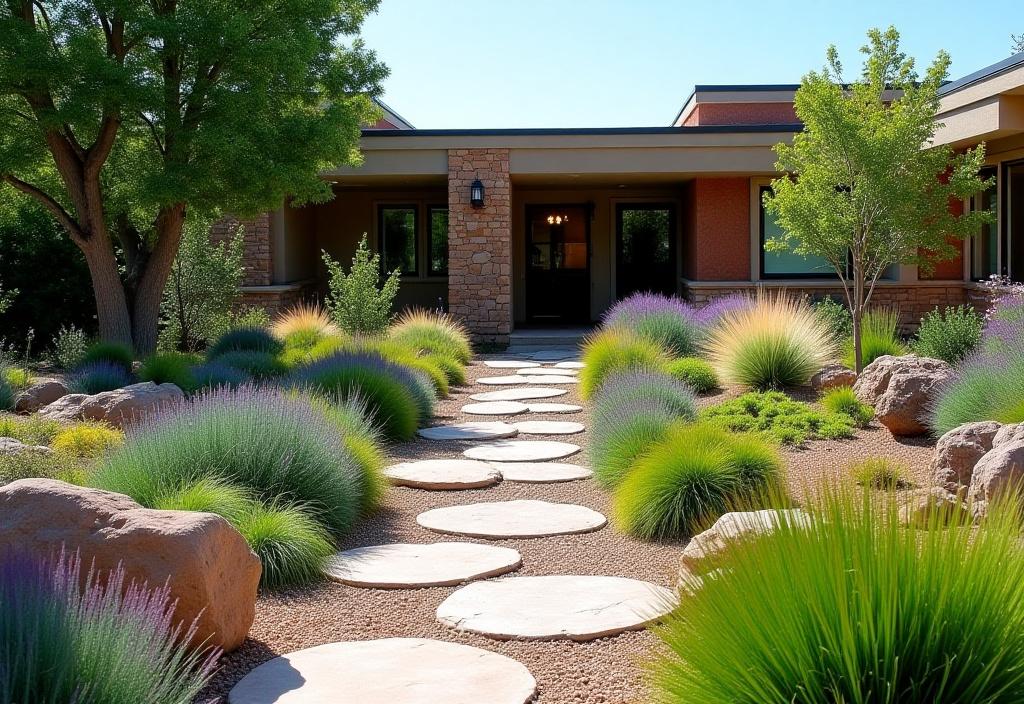 Beautiful drought-resistant xeriscape garden in Boulder